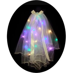 Light Up Wedding Bridal Veil 2 Tiers Bride Pearl Veils LED Bachelorette Bridal Hair Bow Short Tulle Hair Accessories