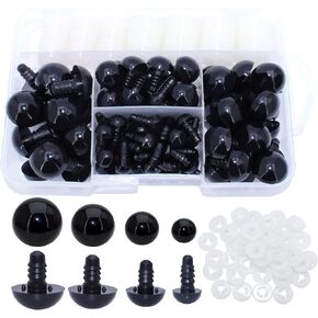 ARTCXC 10/15/18/20mm 180Pcs 4Size Black Plastic Safety Eyes Craft Eyes with Three Fork Designed Washers for DIY of Puppet, Bear Crafts, Plush Animal Doll Amigurumi Crochet Making Supplies