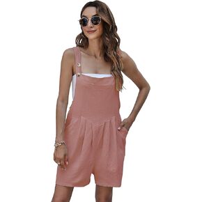Women's Overalls Square Neck Loose Sleeveless Adjustable Straps Baggy Summer Romper Pleated Jumpsuit