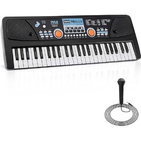 Pyle Electric 49 Keys-Portable Digital Musical Karaoke Piano Keyboard-8 Rhythms 16 Tones, Stereo Speakers, Rechargeable Battery-Wired Microphone-Beginners Kids Adult PKBRD4113 (PKBRD4113.3)