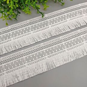 4Yards Milk Silk Tassel Fringes, Whisker Trims, lace Tassel Trims, Clothing Accessories, lampshade Decorations, Wedding Dresses, DIY Sewing Trims (White A 7CM)