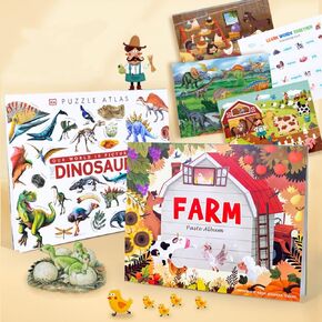 Preschool Learning Activities，Montessori 32 Activities Farms/Dinosaur Busy Book for Toddlers 1-3，Learning & Education Toys Toddler Activity Book ，Autism Sensory Toys Children's Day Birthdays Gifts in Kuwait