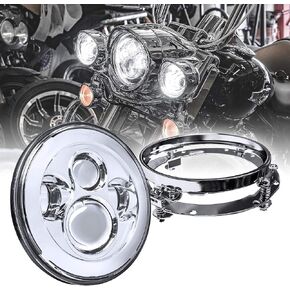 TRUE MODS 7" LED Headlight for Harley Davidson + Mounting Bracket [Black-Finish] [4500 Lumen] [H4 Converter Plug N Play] For Touring Dyna Electra Glide Road King Softail Fatboy Road Glide Street Glide