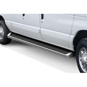 APS Running Boards (Nerf Bars Side Steps Step Bars) Compatible with Ford Econoline 1999-2014 Full Size Van 3-Door (Stainless Steel Black Powder Coated 5 inches)
