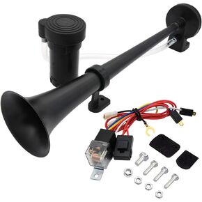 Single Trumpet Truck Air Horn with Compressor,18 Inches 12V 150db Air Horn Kit, for Any 12V Vehicles Trucks Lorrys Trains Boats Cars,Single Trumpet Air Horn Complete Kits,Easy to Install, By LIYYOO