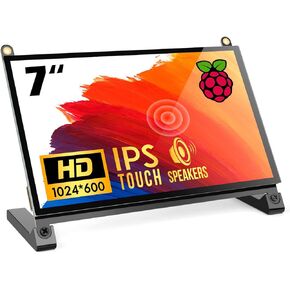 ROADOM 7’’ Raspberry Pi Screen, IPS1024×600,Responsive Smooth Touch,Dual Built-in Speakers,HDMI Input,Compatible with Raspberry Pi 5/4/3,Driver Free