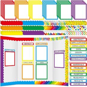 90 Pcs Science Fair Board Supplies 60 Trim Scalloped Bulletin Board Borders 24 Presentation Board Subtitles 6 Science Fair Titles for Classroom Display Boards
