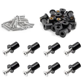 24pcs M4 Well Nut, Neoprene Well Nut with Stainless Steel M4 x 20mm Screws, Brass Copper Bolts Well Nuts Kit for Motorcycle, Kayak, Boat Windshield Hardware