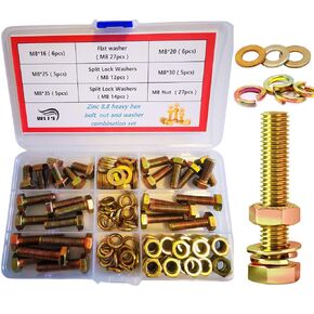 Hex Bolts Assortment Kit, Grade 8.8 M6 M8 M10 Bolts and Nuts Assortment Kit, Heavy Duty Metric Hex Bolts Nuts Washers Kit