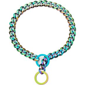 Dog Chain Collars for Dogs Chew Proof Dog Collar, 15mm Thick Color Chain Dog Collar Heavy Duty Stainless Steel Metal Cuban Link Dog Collar for Small Medium Large Dogs