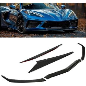 KUAFU Front Bumper Lip & Side Skirt Compatible with 2020+ Chevrolet Corvette C8 Stingray Chin Spoiler Splitter Diffuser Guard Wing Protector Trim Car Body Kit Black