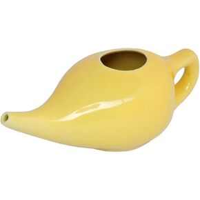 Ceramic Neti Pot for Nasal Cleansing with 5 Sachets of Neti Salt | Compact and Travel-Friendly Design | Natural Remedy for Infection, Sinus and Congestion (Yellow)