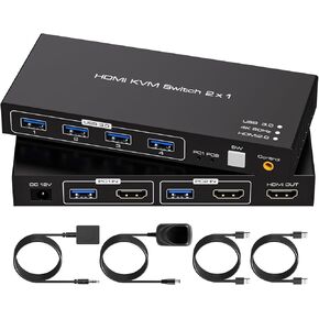 USB 3.0 HDMI KVM Switch 2 PC 1 شاشة تدعم مفاتيح KVM 4K@60 هرتز لجهازي كمبيوتر يشاركان شاشة واحدة و4 أجهزة USB مثل طابعة لوحة المفاتيح والماوس. يتضمن محول تيار مستمر 12 فولت/1 أمبير ووحدة تحكم سلكية in Kuwait