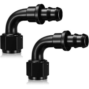 6AN 90 Degree Push Lock Hose End Fitting Aluminum Female Swivel to Push Lock Barb Type Fitting for Rubber Fuel Line