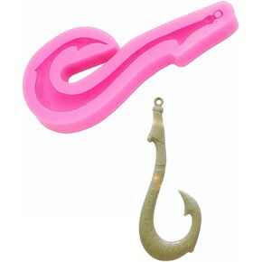Fish Hook Shape Keychain Silicone Mold with Hole for DIY Earrings Mold Decoration Crystal Wax Polymer Candy Desserts Bag Tag Resin Craft Plaster Pendant Epoxy Trinket Luggage Crafting Necklace