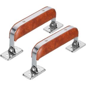 uxcell Leather Handle, 2Pcs - Metal Luggage Handle, Vintage Suitcase Replacement Strap, Vintage Pull Handle for Trunk Handbag Briefcase Speaker Box (Brown)