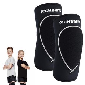 Rehband Elbow Protector for Children, comfortable elbow guard for volleyball, basketball, football, breakdance, Elbow joint impact support kids, Colour:Black - 1 Pair, Size:Small