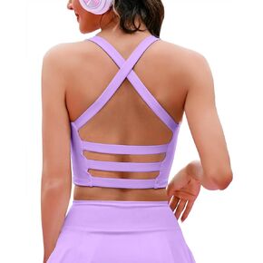 XUNYU المرأة الخطوط الطويلة الرياضية الصدرية Strappy تجريب تانك القمم بنيت في دعم مفتوح الظهر متقاطع اليوغا المحاصيل قميص