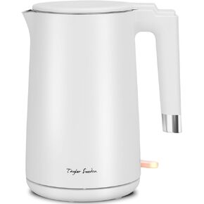 Taylor Swoden Electric Tea Kettles for Boiling Water, Double Wall Stainless Steel 1.5L Hot Water Boiler with Auto Shut-Off & Boil Dry Protection, Cordless Base & LED Indicator, 1500W, Black