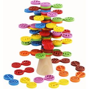 Wooden Colorful Stacking Tree Toy, Building Blocks for Kids Boys and Girls, 56 PCs Wood Balancing Blocks Montessori Toy Gift for Kids Age 3+