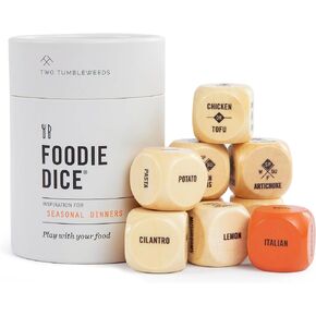 Two Tumbleweeds Foodie Dice - New Edition | Play with Your Food! | Set of 9 Dice to Inspire Creative, Seasonal Meals | Includes Take Out Die | Unique Cooking Gift