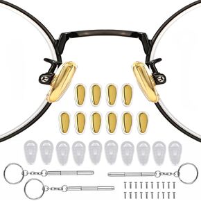 LRZCGB Eyeglass Nose Pads,Upgraded Soft Silicone and Metal Core 15x8mm Air Chamber Eyeglass Nose Pads,Screw-in Anti-Slip Glasses Nose Pads Replacement Kit (Nose pads-10)
