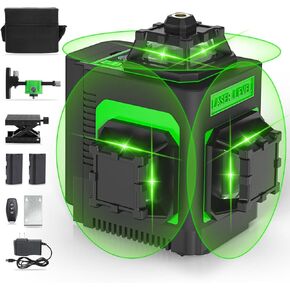 مستوى الليزر، 4x360 درجة 4D Cross Line Laser للبناء وتعليق الصور، 130 قدمًا 16 مستوى ليزر أخضر 360 تسوية ذاتية مع بطارية قابلة لإعادة الشحن 10000 مللي أمبير، النوع C، سطوع قابل للتعديل in Kuwait