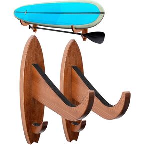 TESLYAR Surfboard Rack Holder Hooks Ash Tree Wood Eco-Friendly Display Natural Finish Snowboard Wakeboard Brown Big