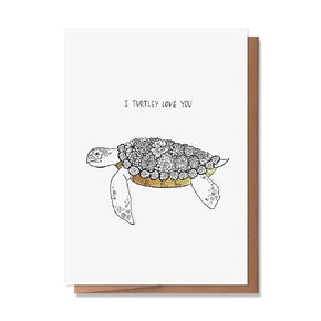 Wunderkid I Turtley Love You Funny Valentine's Day Card, Turtle Love Card Pun for her or him (1 Single Card, Blank inside)