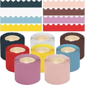 8 Rolls 262.5 ft Colorful Bulletin Board Borders Scalloped Classroom Borders Trim for Bulletin Boards, White Board, Cork Board, Classroom Decor