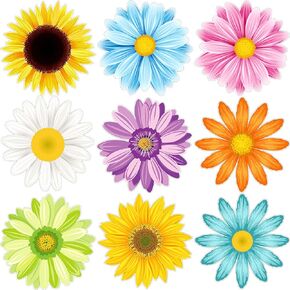 63 Pieces Sun Flower Cutouts Creative Springtime Flowers Wall Decals Bulletin Board Set Paper Decorations for Wall Summer Bulletin Board Decorations for Classroom School Birthday Party