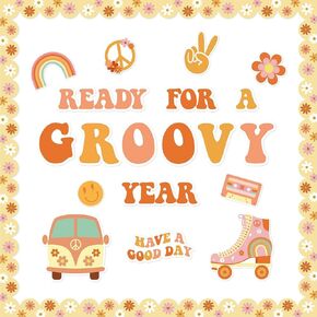 Bulletin Board Kit Retro Boho Ready for A Groovy Year Hippie Decoration Set Smile Face Have A Good Day Cutouts Daisy Groovy Back to School Wall Decor for Classroom School Office 48PCS