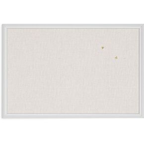 U Brands Farmhouse Bulletin Board, Linen Covered Corkboard with White Wood Frame, 30" x 20" (6711U00-01)