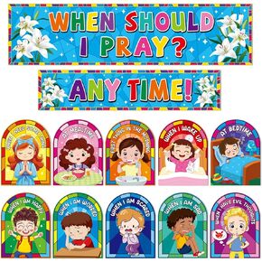 Sunday School Decorations - When Should I Pray? Prayer Cutouts Classroom Bulletin Board Decor Christian Bulletin Board Set Prayer Cutouts Posters School Classroom and Home Wall Decorations