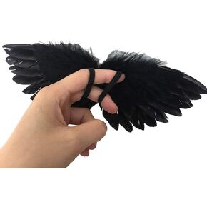 2 Pcs Mini Black Angel Feather Wings for Crafts Halloween Cosplay with Elastic Straps