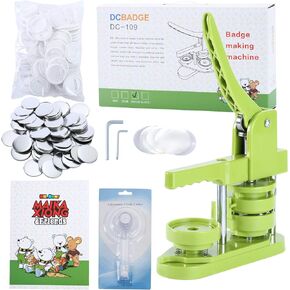 Button Maker Machine 25mm (1 in) DIY Gift, Installation-Free Pin Maker Machine, Pin Badge Button Press Machine with Free 500pcs Button Parts&100pcs Pictures&Circle Cutter&Magic Book(Green)