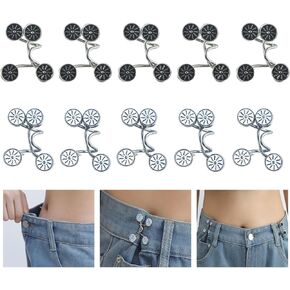 EAEDMY 60PCS Pants Waist Tightener for Jean, Adjustable Pants Button Tightener for Loose Jeans or Skirts, Pants Clips to Tighten Waist, Button Pins for Jeans, No Sewing Required (10set)
