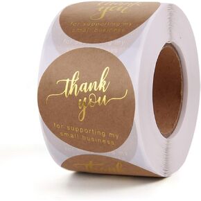 2 inch Thank You for Supporting My Small Business Stickers, 500 Round Labels with 3 Designs, Brown Adhesive Stickers Roll with Gold Font Thank You for Business, Used on Bags, Boxes and Envelope