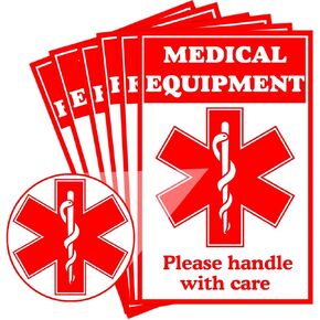 Medical Alert Equipment Luggage Tag Stickers 2x3inch Fluorescent Red Fragile Medical Equipment Inside Stickers Handle with Care Labels for Medical Supplies （8 Pack）