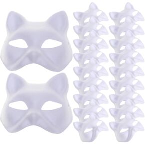 Gadpiparty 20pcs Cat Mask Unpainted Blank Masquerade Masks Halloween Costume Cosplay Mask Mardi Gras Masks Venetian Masks Unpainted Pulp Masks