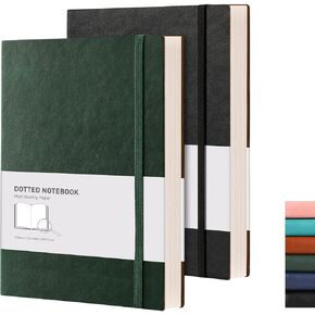 RETTACY Dotted Journal Bullet Notebook 2 Pack - B5 دفتر كبير مع صفحة شبكة منقط، إجمالي 384 صفحة مرقمة، ورق منقط سميك 100 جرام في المتر المربع، غطاء جلد ناعم، جيب داخلي، 7.6 بوصة × 10 بوصة