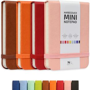 Tiny Notebook 3x4 Small Notepad Pocket Size, A7 Leather Hardcover Mini Notebook, Tear Off Sheet Tiny Notepad with Elastic Band, 4 Pack Mini Pocket Notebook for Nurse Reporter (Black)