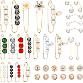 Qianyu 35 Pcs Pearl Brooch Sweater Shawl Hat Clip Neckline Pins Faux Pearl Brooches for Women Girls Cover Up Buttons Clothing Dresses Decoration Accessories Pant Waist Tightener Safety Pins