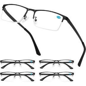 MEETSUN 5Pack Reading Glasses for Men Blue Light Blocking Readers Glasses Spring Hinge Metal Half Frame Anti Glare Filter