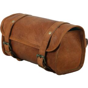 Genuine Goat Leather Vintage Motorcycle 2 Strap Buckle Closure Tool Brown Bag Quick Release Clasp REINFORCED for handlebars,Forks, Sissy Bar - 10" Christmas New Year Gift Idea