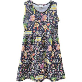 Toddler Little Girls Back to School Dresses -Apple, Pencils, Bookworm, School Bus，Glue,Tellurion,Blackboard Rainbow Dresses
