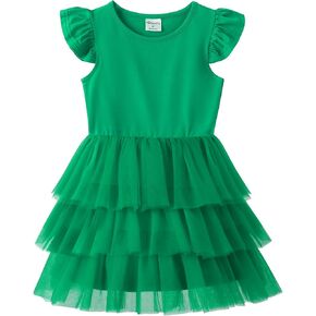 Noomelfish Girls Short Sleeve Layered Tulle Tutu Dress Ruffle Tiered Summer Princess Party Sundress (2-8 Years)