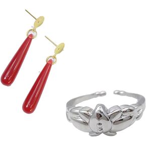 2pcs Frieren Earrings Anime Frieren Beyond Journey's End Cosplay Earrings And Ring Jewelry Prop Accessories