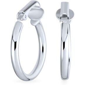 Wide Large Medium Hammered or Simple Tube Hoop Clip On Earrings For Women Teen 14K Yellow Rose Gold Plated .925 Sterling Silver Hinge .75-1 Inch Diameter