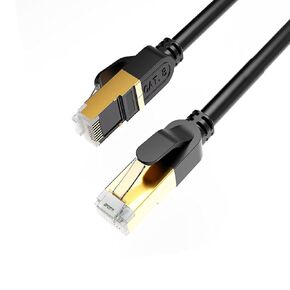 Cat 8 Shielded Ethernet Cable Heavy Duty High Speed 10FT 26AWG Cat8 LAN Network Cable 40Gbps, 2000Mhz with Gold Plated RJ45 Connector Resistant for Router/Gaming/Modem Professional LAN Cable